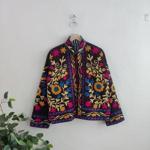 Hand Embroidered Suzani Jacket - Cotton Suzani Jacket, New Suzani Short Jacket, Bohemian Women Suzani Coat, Embroidered Cotton Suzani Jacket