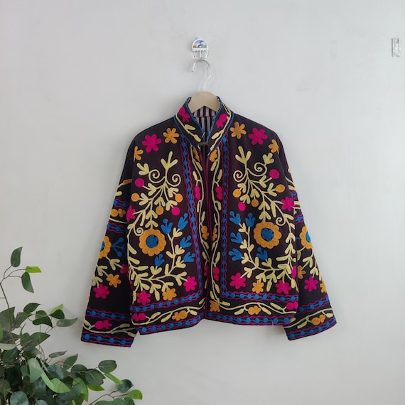 Hand Embroidered Suzani Jacket - Cotton Suzani Jacket, New Suzani Short Jacket, Bohemian Women Suzani Coat, Embroidered Cotton Suzani Jacket