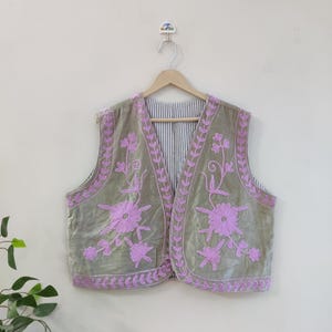 Velvet Hand Embroidered Suzani Vest Coat - Velvet Cotton Suzani Vest Jacket, Velvet Fabric - Bohemian Women Suzani Vest - Embroidered Jacket