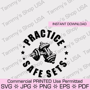 Practique conjuntos seguros - Levantamiento de pesas / Uso comercial permitido, Archivo descargable, Archivo cortado, Archivo SVG, Cricut, Imágenes Prediseñadas, Jpg