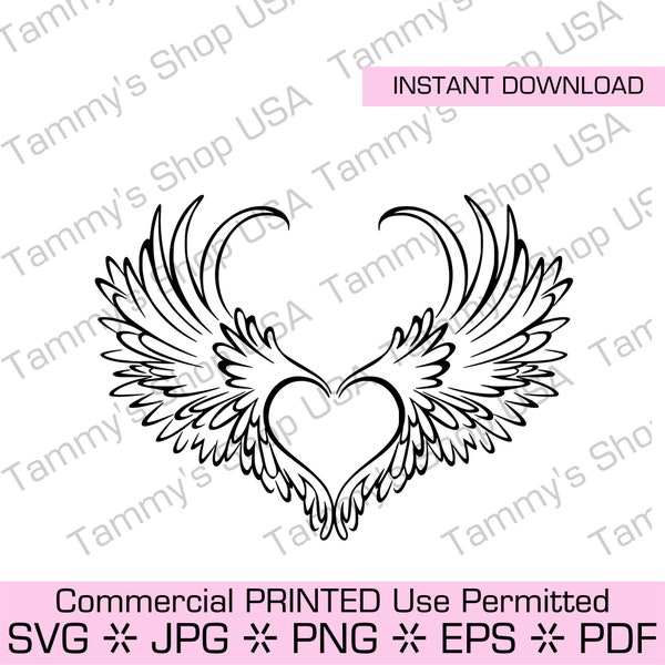 Angel Wing Heart | Commercial Use Permitted, Downloadable File, Cut File, SVG File, Cricut, Clipart, Instant Download, Clip Art, Jpg, SVG