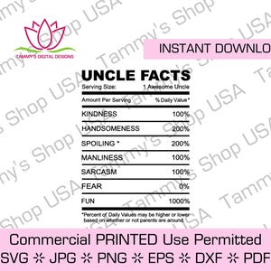 Uncle Facts Valeur nutritive | Fichier téléchargeable, fichier, Cricut, téléchargement, vecteur, eps, jpg, gentil, beau, sarcastique, intrépide, amusant, viril