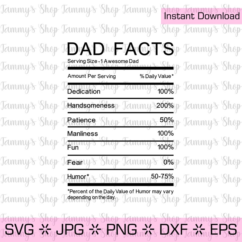 Dad Facts Nutrition Facts Downloadable File File Cricut | Etsy