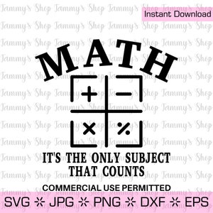 Math The Only Subject That Counts | Commercial Use Permitted, Cut File, SVG File, Cricut, Instant Download, Clip Art, Jpg, SVG, Vector