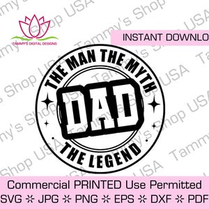 PAPA | L'homme Le mythe La légende | Utilisation commerciale autorisée, Cricut, Clipart, téléchargement, clipart, Jpg, SVG, fête des pères, papa, papa chemise