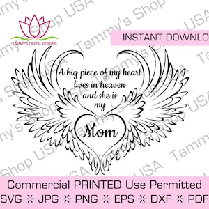 Ein großes Stück meines Herzens lebt im Himmel | Mama | Kommerzielle Nutzung erlaubt, SVG-Datei, Cricut, Clipart, Sofortiger Download, Clip Art, Jpg, SVG