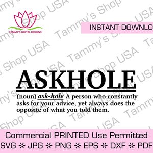Askhole-definitieprint: grappige sarcastische kunst (digitale download)