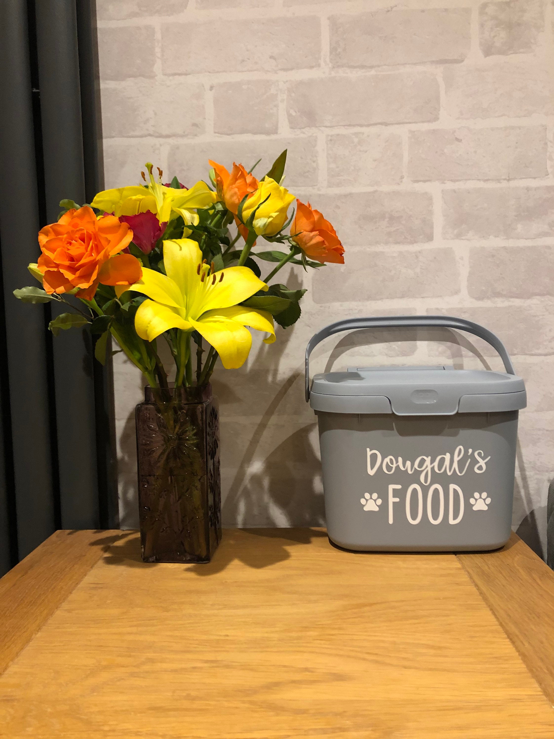 Customised Personalised Grey Pet Food Storage Caddy Tub Etsy