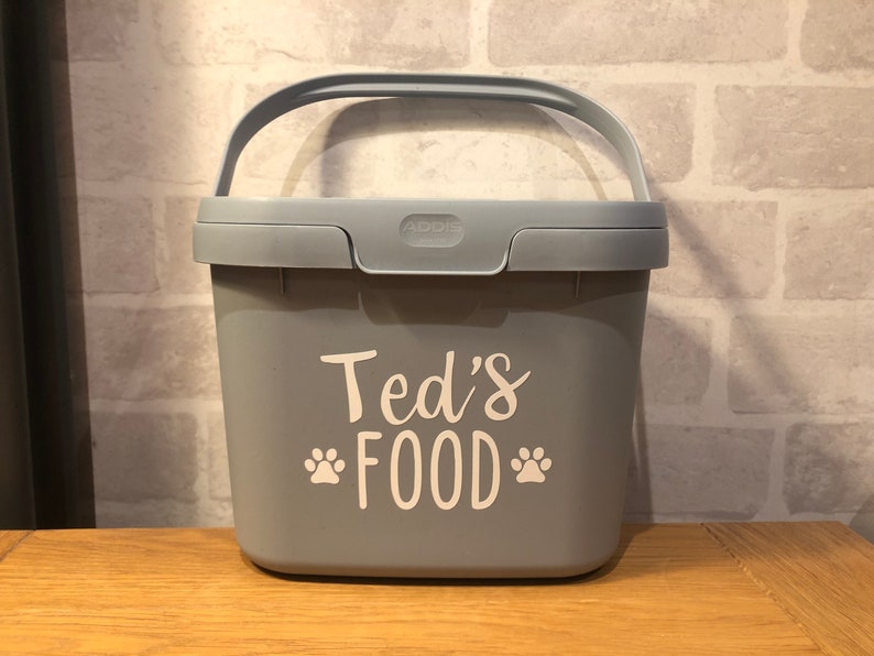 Customised Personalised Grey Pet Food Storage Caddy Tub Etsy