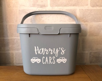 Customised Personalised grey toy storage car box caddy tub