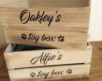 Personalised Cat Dog Pet Toy Box Wooden Crate Storage For Treats, toys or accessories gift new pet