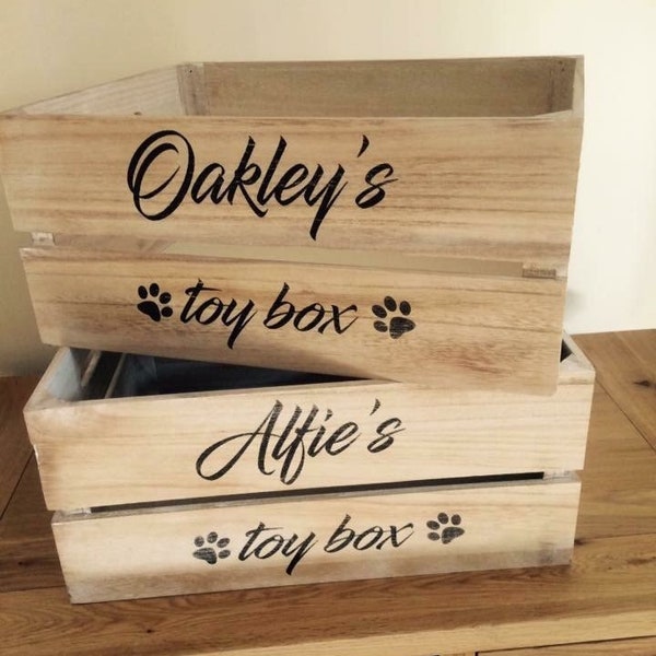 Personalised Cat Dog Pet Toy Box Wooden Crate Storage For Treats, toys or accessories gift new pet