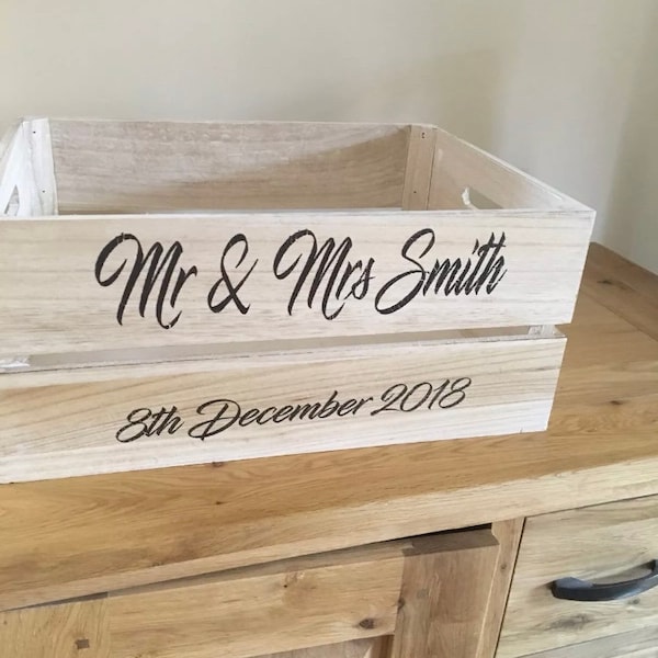 Personalised Wedding Anniversary Wooden Crate Box Keepsake Gift Centerpiece