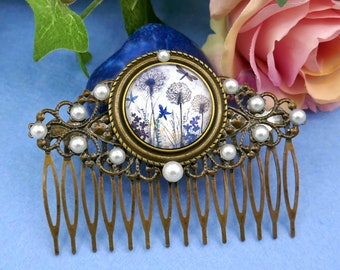 Hair comb in antique style FLOWER MEADOW antique bronze coloured