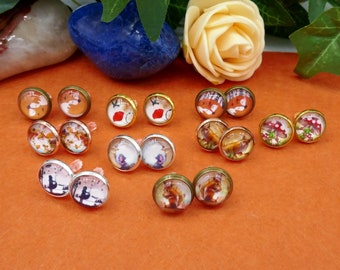 Mini stud earrings glass cabochon with different motifs 10 mm glass cabochon