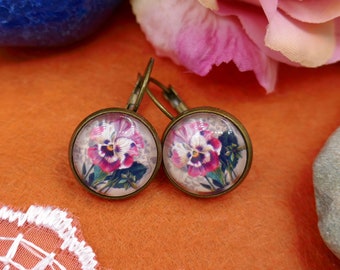 Earrings motif PANSIES bronze colored 14 mm