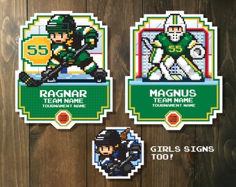 DIGITAL FILE - Custom Sports Tournament Sign - Hockey Player 8-Bit Video Game - Hockey Decor Door Hanger Door Sign by Sports Signs By Design