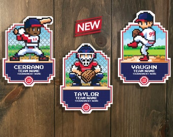 Custom Baseball Tournament Schild - DIGITALE DATEI - Baseball Player 8-Bit Videospiel - Türschild, Türschild von Sports Signs by Design