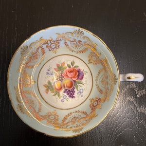 Paragon Fine Bone China Cup - Vintage - Green and White With Rose and Fruit - Gold Trim