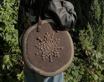 Original Summer Bag with Seashel, Womens Beach Bag, Round Tote Bag, Raffia Beach Bag, Round Shoulder Bag, Hand Woven Bag, Fashion Casual Bag