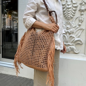 Hobo Fransen Tasche, gewebte Einkaufstasche für Frauen, Stroh Strand Schultertasche, Gehäkelte Bast Fransen Tasche, faltbare Stroh Strandtasche, Frauenhandtaschen