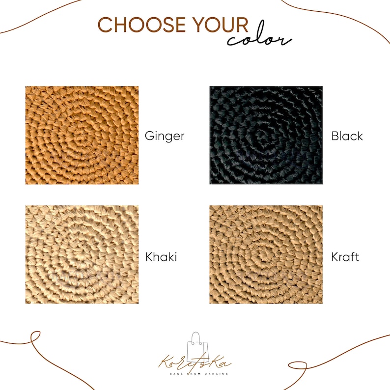 May include: Four round woven placemats in different colors: ginger, black, khaki, and kraft.  Choose your color.