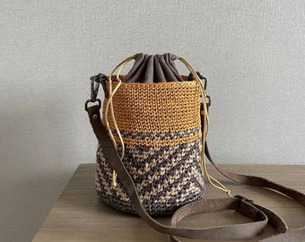 Unique Bucket Bag, Boho Bag, Crossbody Bag, Crochet Shoulder Bag, Raffia Bucket Bag, Cute Tote Bag, Aesthetic Gift for Her, Womens Handbag