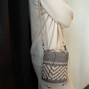 Bucket Small Shoulder Bag, Crochet Raffia Cross body Bag Womens, Drawstring bag, Handmade Crossbody   Handbag, Gift for her