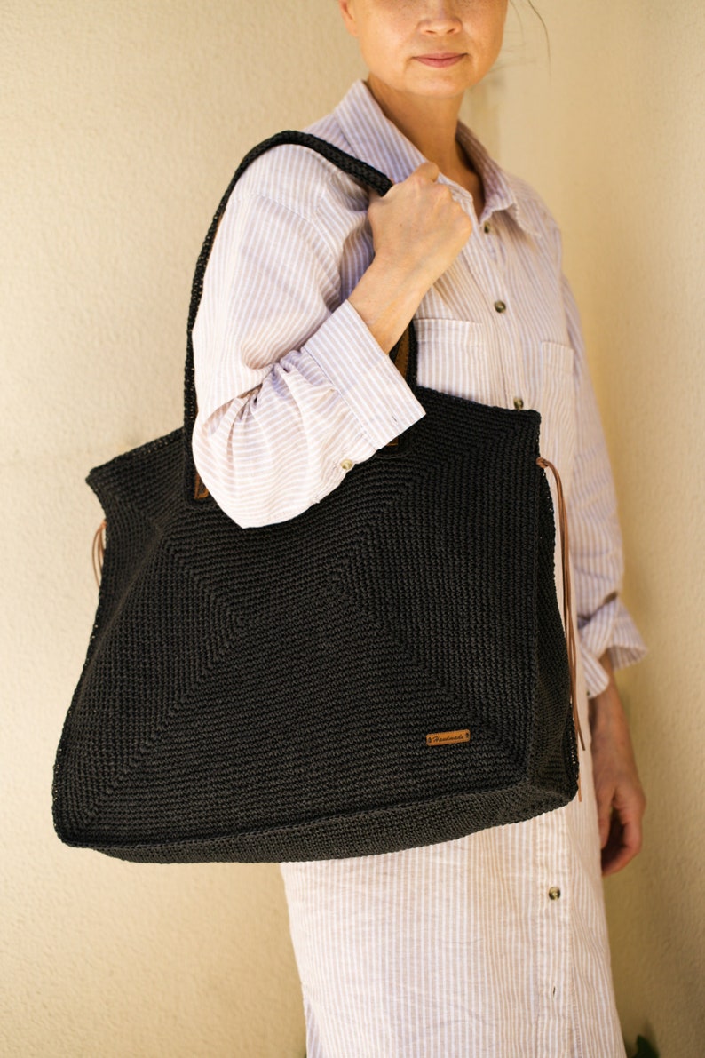 Tote Bag Black, 5 Colors Slouchy Winter Bag, Large Shopping Bag, Top Handle Tote Bag, Crochet Bag, Shoulders Bag, Shopper Bag, Her Xmas Gift