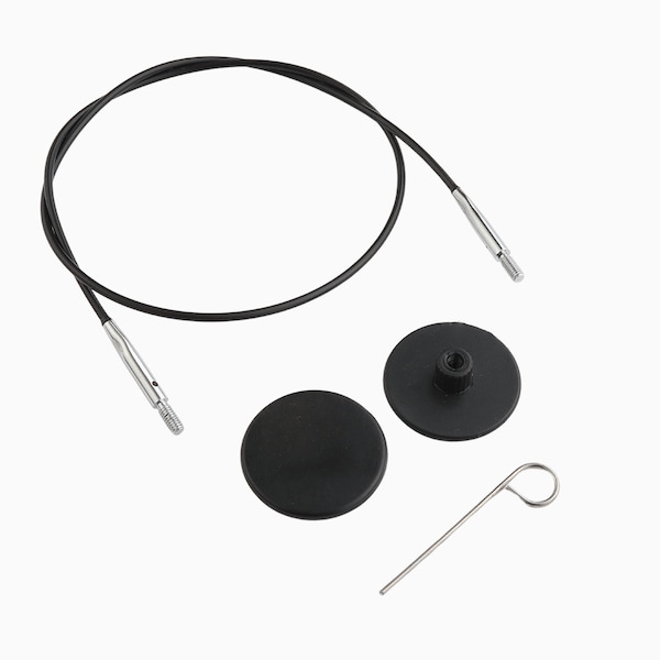 KnitPro | Black Nylon Coated Stainless Steel Fixed Cables with Silver Connectors