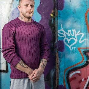 Calculate: ribbed - round-neck sweater knitting pattern in 6 sizes