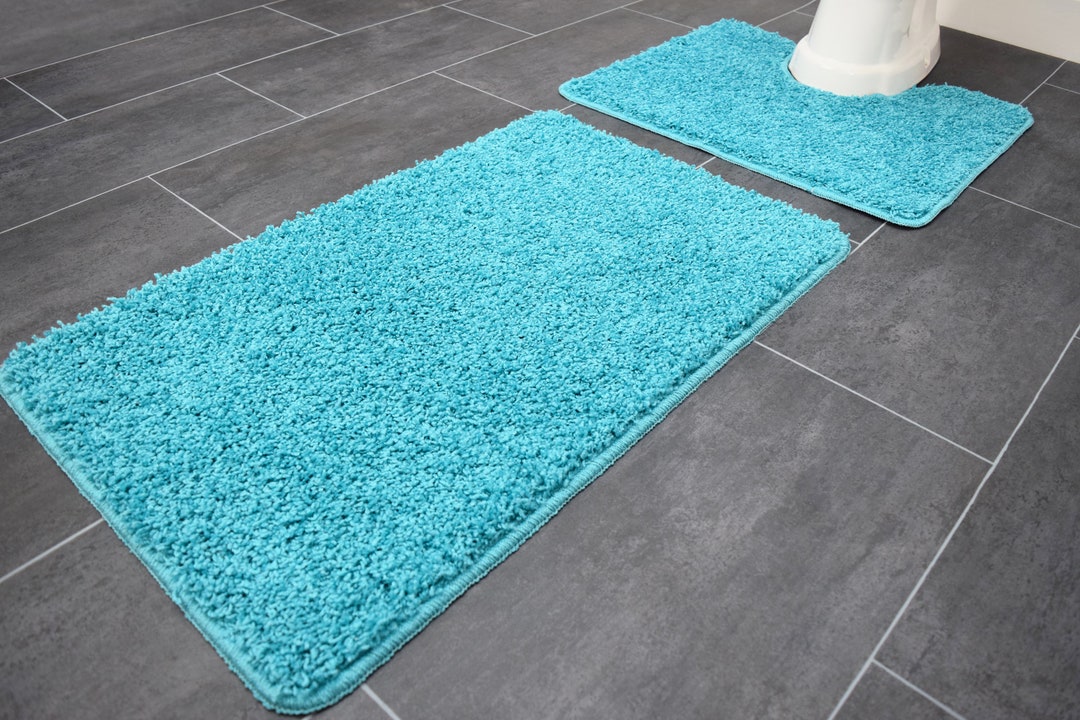 Teal Blue Bath Room Pedestal & Mat Set Non Slip Washable Rug Etsy UK