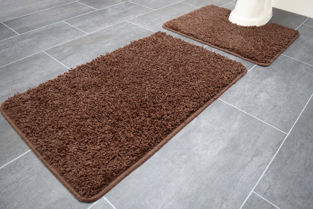 Chocolate Brown Bath Room Pedestal & Mat Set Non Slip Washable Rug Etsy UK