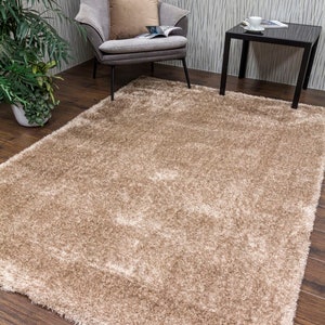 Plain Soft Beige Shaggy High Pile Rug For Living Room