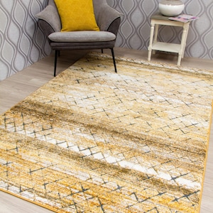 Ochre Gold Rug Mat Large Small Living Room Bedroom Distressed Faded Rugs