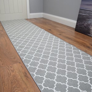 Wide Grey Trellis Kitchen Entrance Mat Hallway Stairway Runner Living Room Rug