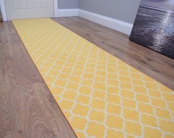 Gold Mustard Wide Hallway Runner Rug Large Non Slip Washable Door Mat UK