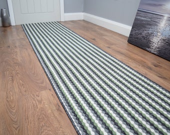 Grey Green Hallway Stairway Runner Rug Non Slip Washable Kitchen Mat