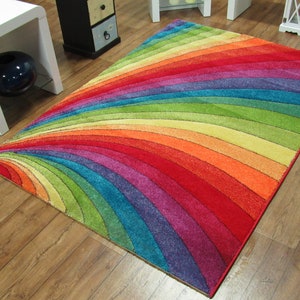 Living Room Rugs Mat Bright Multi Rainbow Design