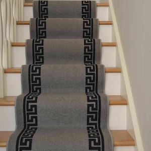 Grey Black Greek Key Kitchen Entrance Mat Hallway Stairway Runner Living Room Rug