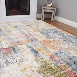 Distressed Living Room Rug Multi Mosaic Design