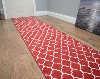 Red Cream Trellis Kitchen Entrance Mat Hallway Stairway Runner Living Room Rug