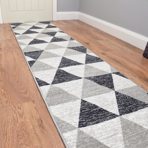 Grey Triangle Rug Kitchen Mat Non Slip Hallway Runner Large Small Non Slip Washable