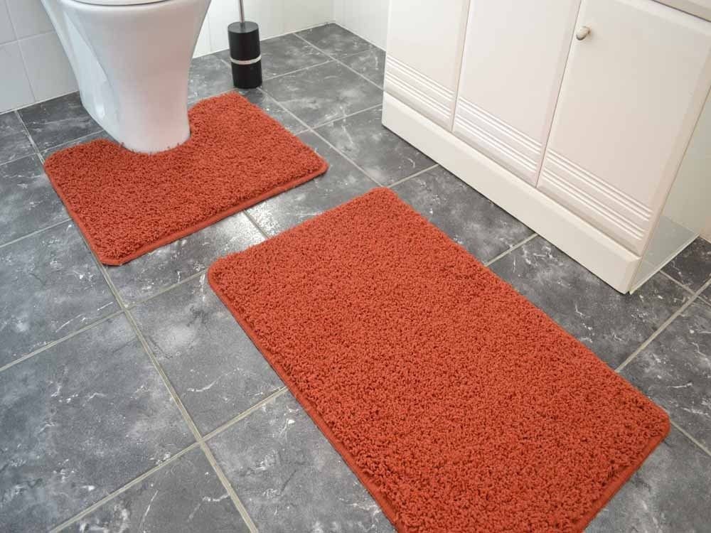 Rust Terracotta Bath Room Pedestal & Mat Set Non Slip Washable Etsy