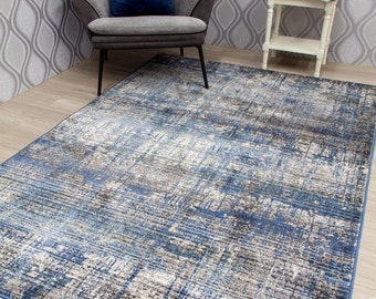 Blue Grey Rug Mat Large Small Living Room Rugs Fade Distressed Fathers Day