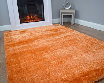 Soft Bright Orange Shaggy High Pile Rug For Living Room Mat