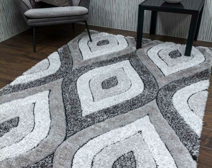 Grey Living Room Rug Super Soft Mat 3D Modern Design Etsy UK