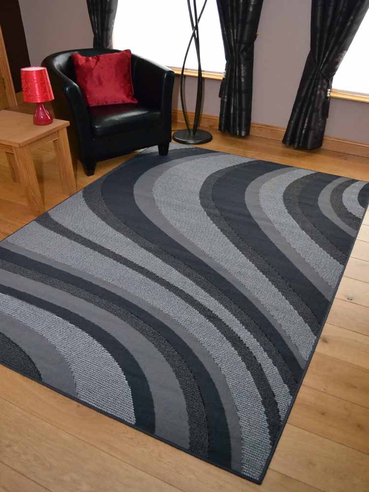 Large Small Living Room Rug Grey Wave Design Mat Etsy UK