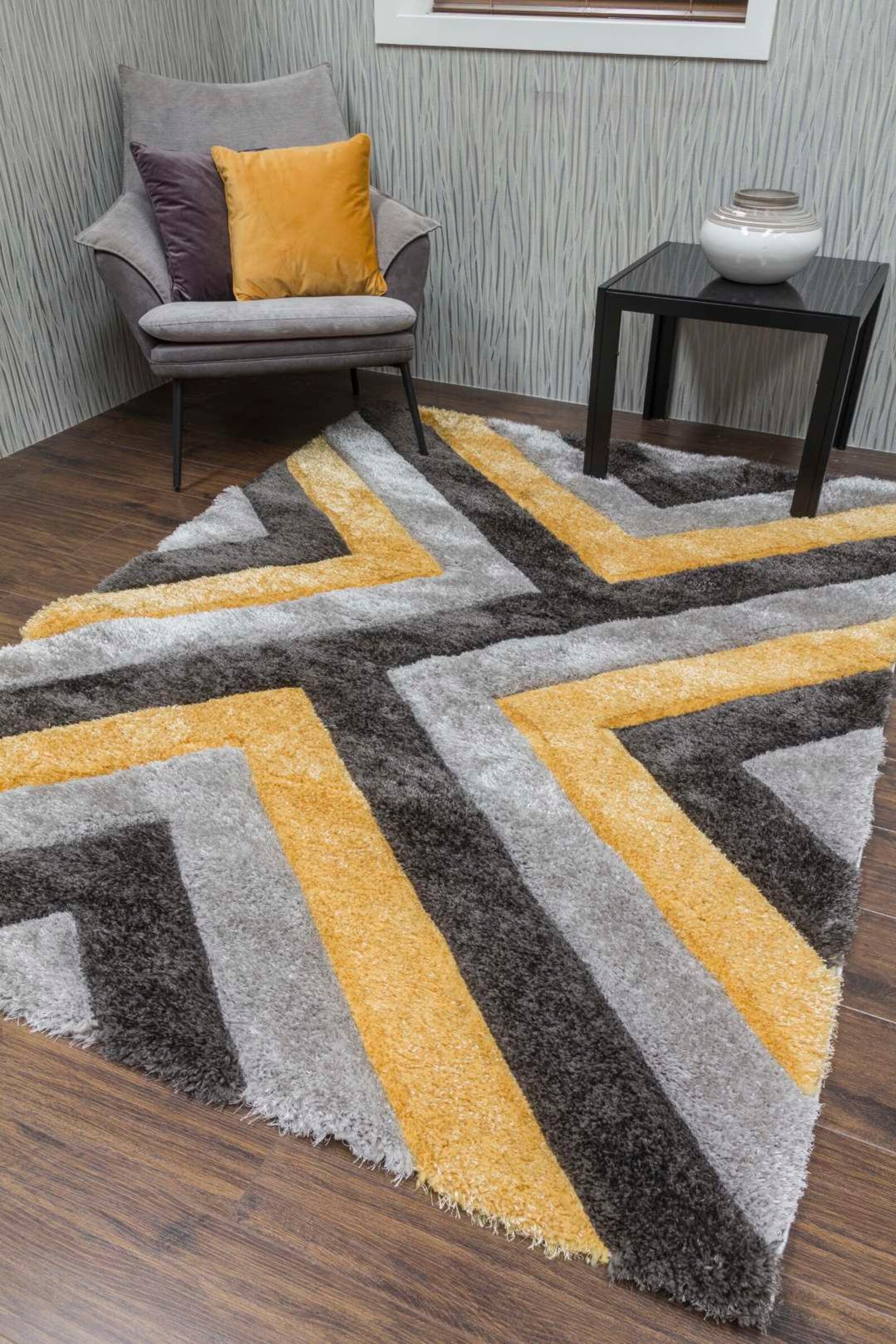 Yellow Grey Charcoal Living Room Rug Super Soft Mat 3D Modern Etsy UK