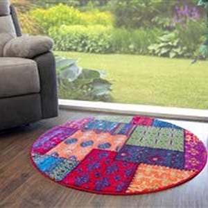 Living Room Rugs Mat Bright Multi Rainbow Patchwork Design image 3